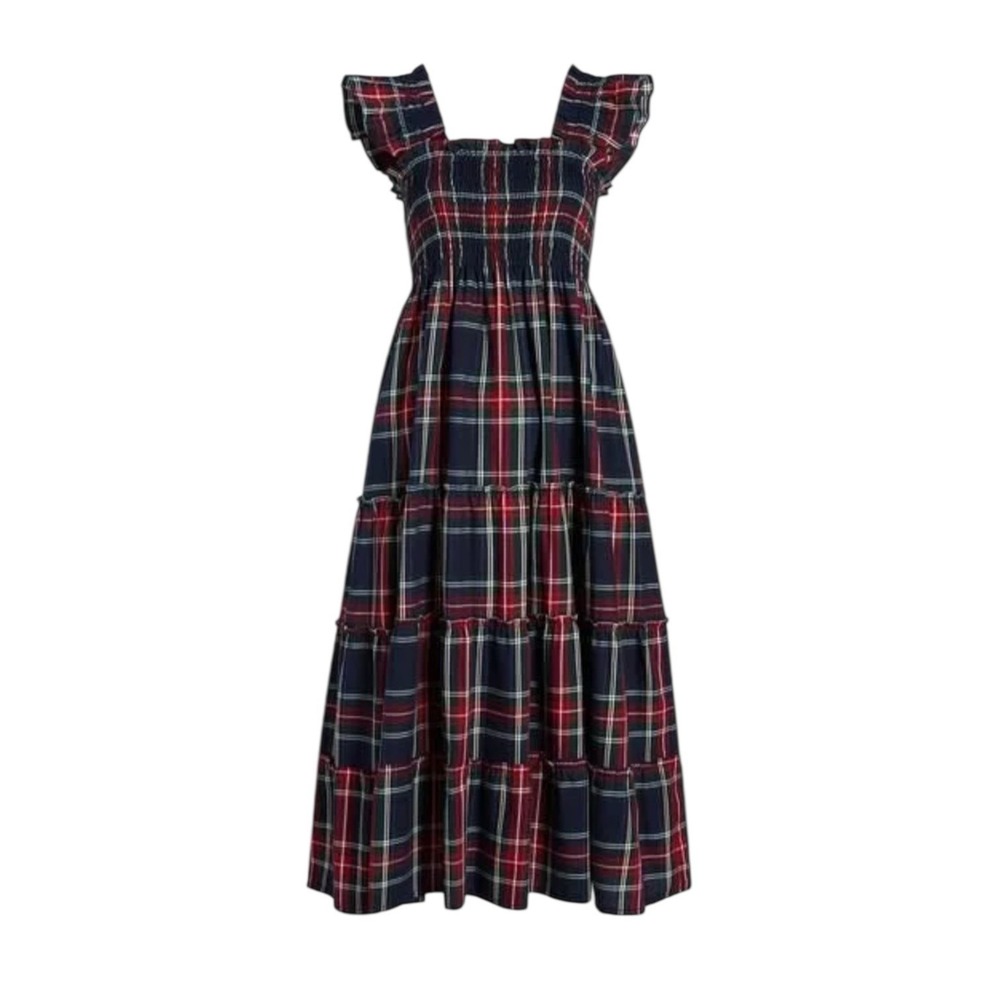 Hill House Ellie Midi Nap Dress Navy Tartan Plaid Size‎ Large - Picture 2 of 10